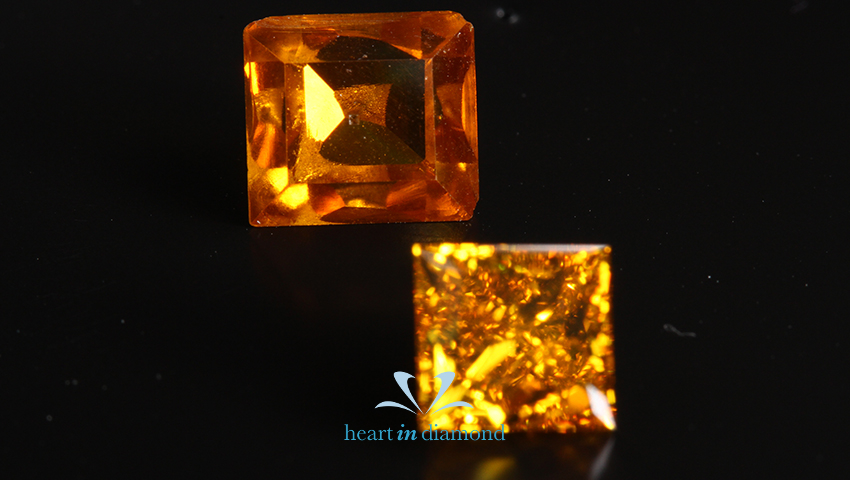 orange princess cut cremation diamond