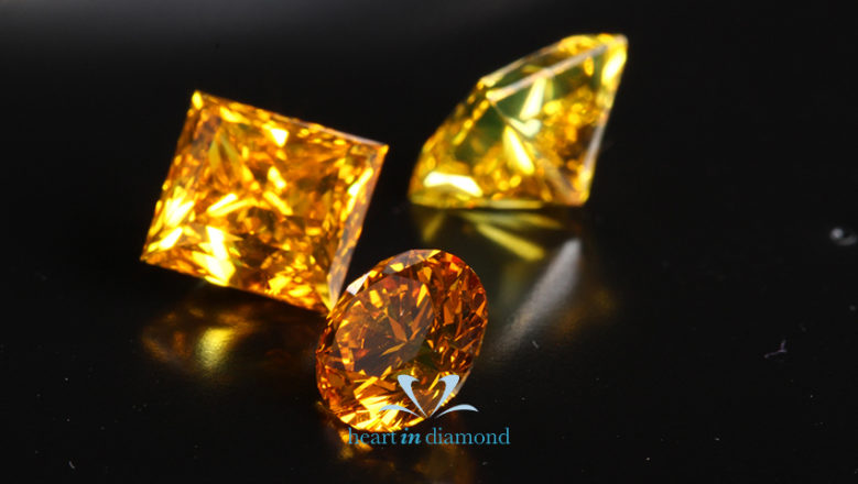 Three cremation diamonds from ashes, round cut and princess cut