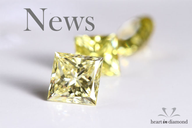 cremation diamond news cover image, showing 2 yellow diamonds and the heart in diamond logo