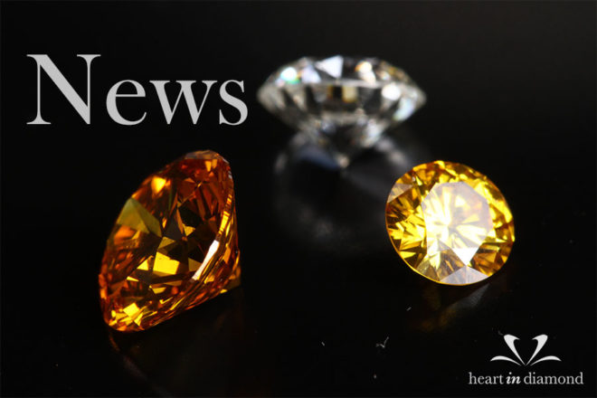 cremation diamond news cover image, showing 2 yellow and one white diamond and the heart in diamond logo