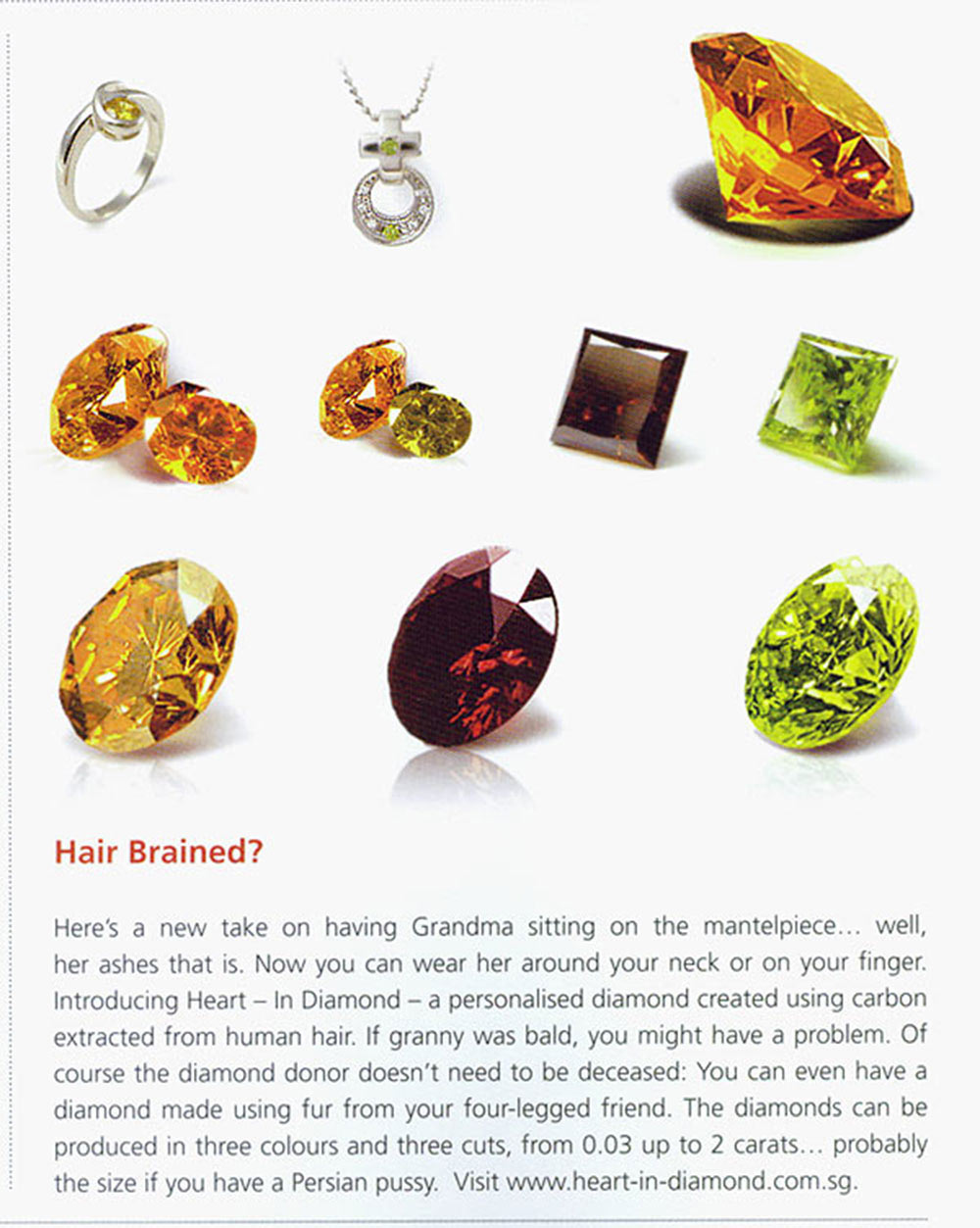 Orange, yellow, red and green diamonds from human hair and pets hair