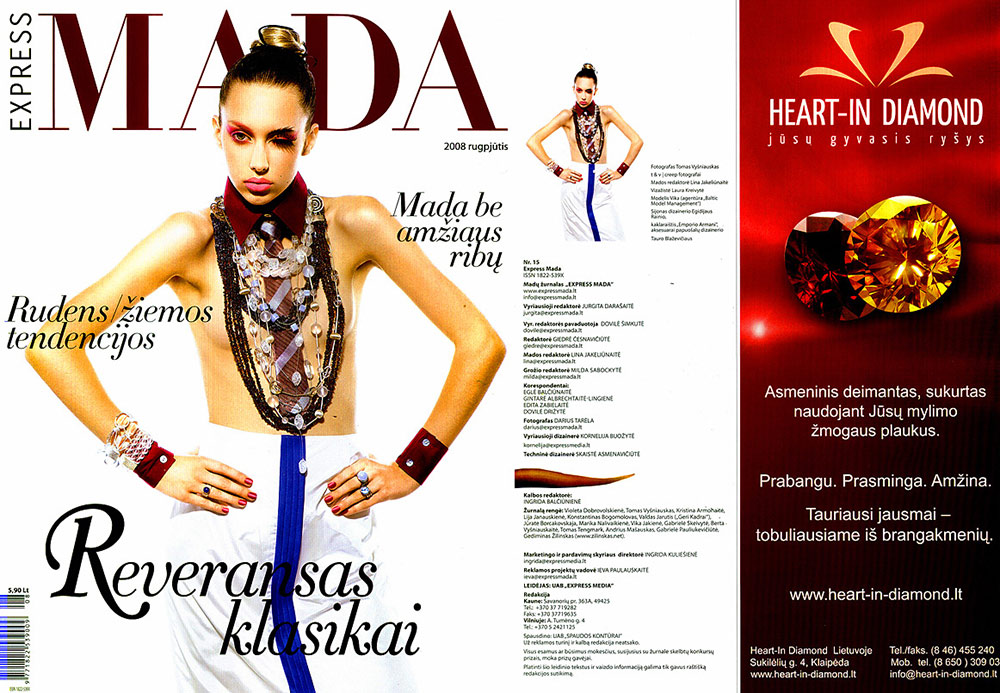 advertisement showing Heart In Diamond in Lithuania with red and orange round cut diamonds