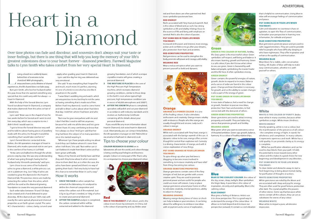 Scan of article about Heart In Diamond and what the various colors mean for people