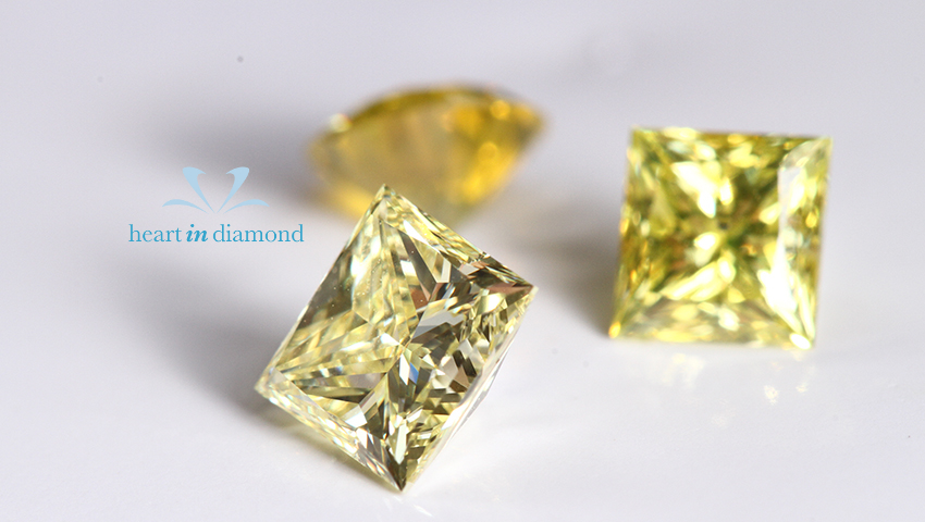 Green Yellow Princess Brilliant cut diamonds